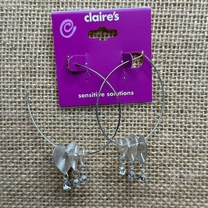 Claire’s | Silver Hooped Earrings with Heart Details, NWT